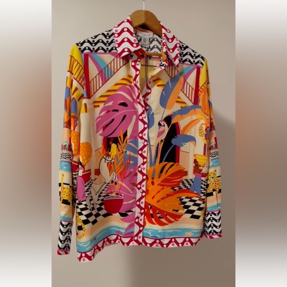 Rachel Zoe NWT Graphic Palm Springs Print Button Up Blouse size M. - Picture 9 of 11